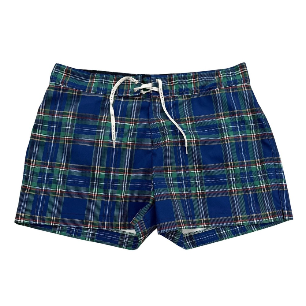 Parke & Ronen Shorts Mens 34 Blue Plaid Microfiber Drawstring Lined 4 Inseam